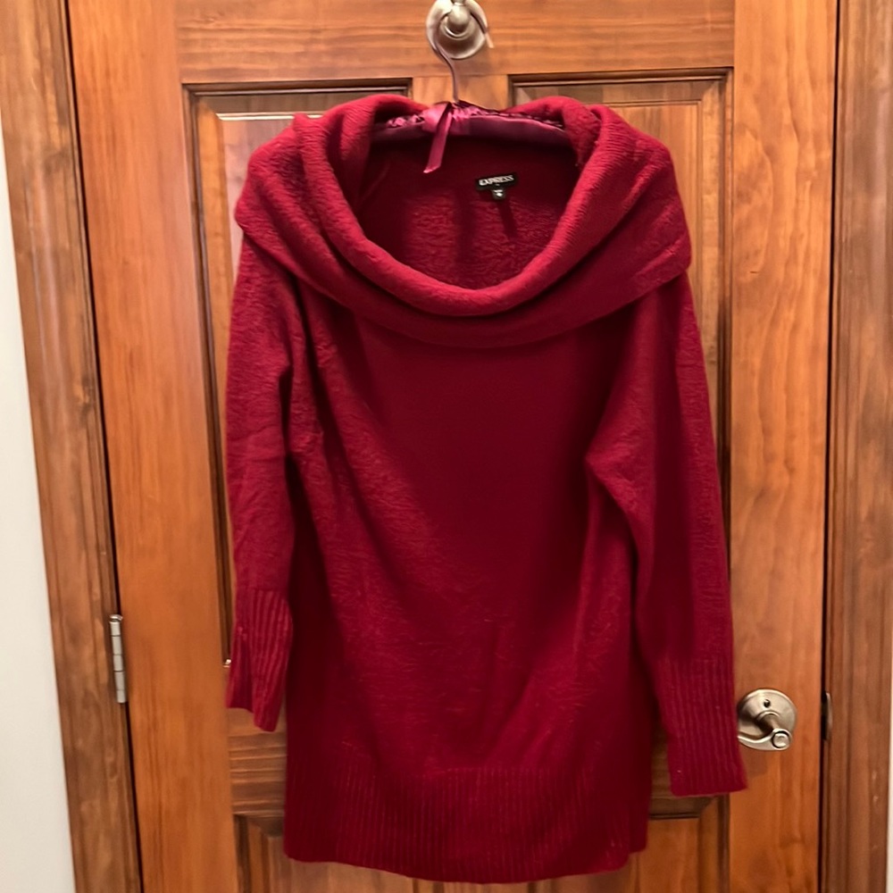 Express sweater,  cowl neck, long length.